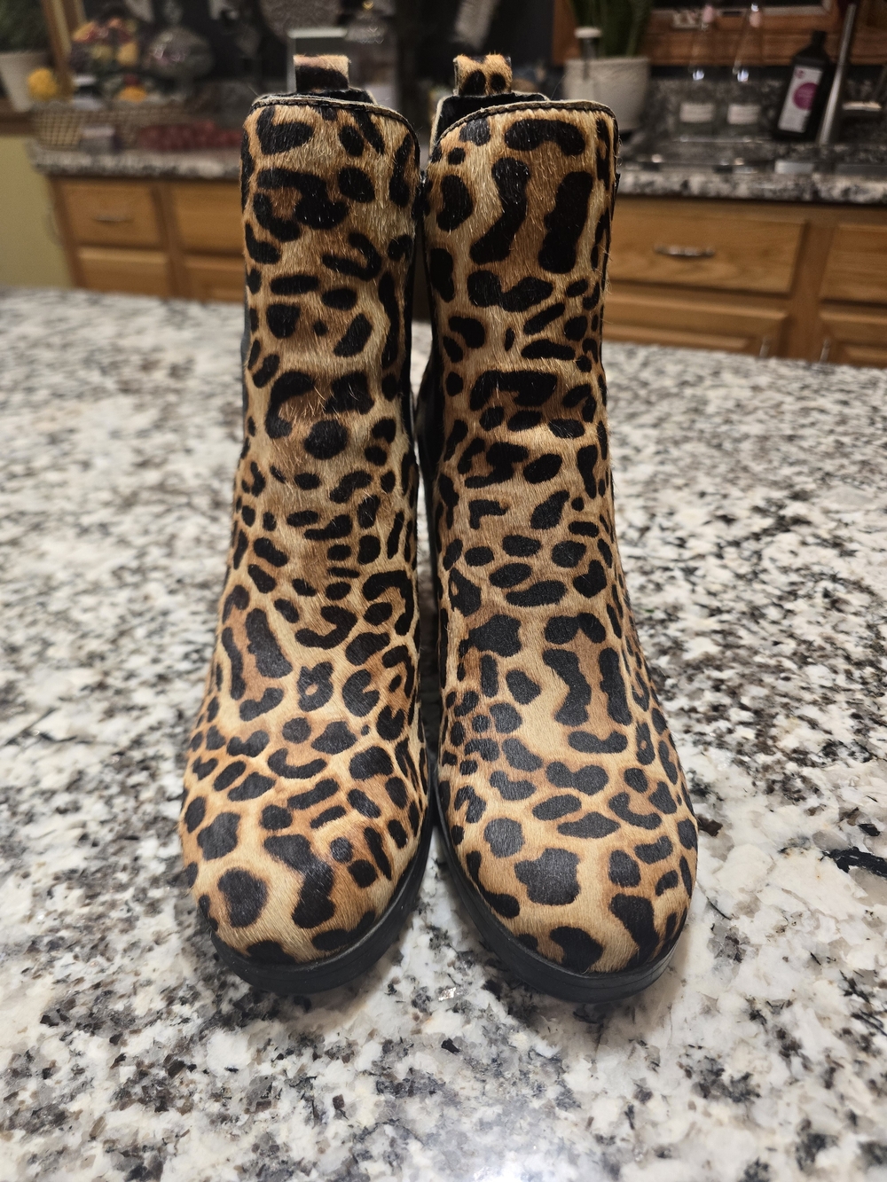 Leopard Print Women's Ankle Booties in Tan and Black